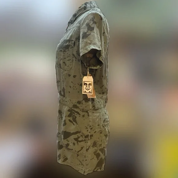 NWT Obey Army Green Camo Fatigue Zip Romper Jumpsuit One of a Kind Size L - Picture 2 of 10